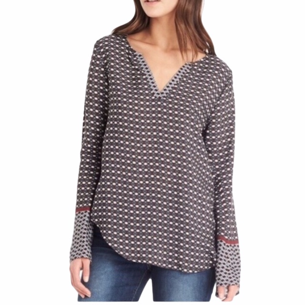 Michael Stars Tie print bell sleeve tunic Small